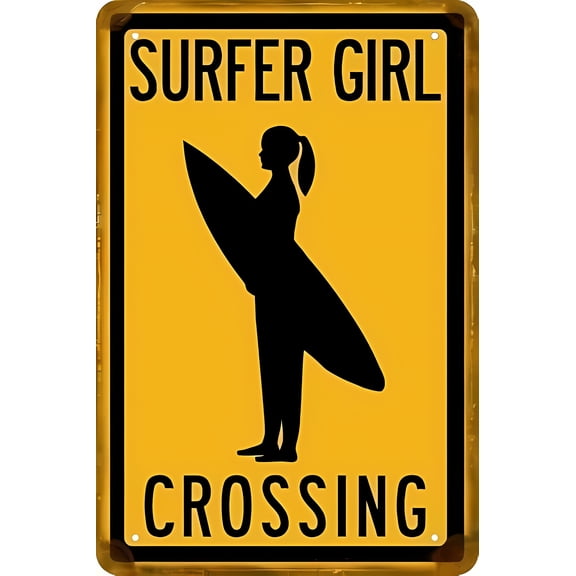 Surfer Girl Vintage Beach Metal Sign - 8"x12", Fun Coastal Wall Art, Gift for Beach Lovers, Home/Office Decor
