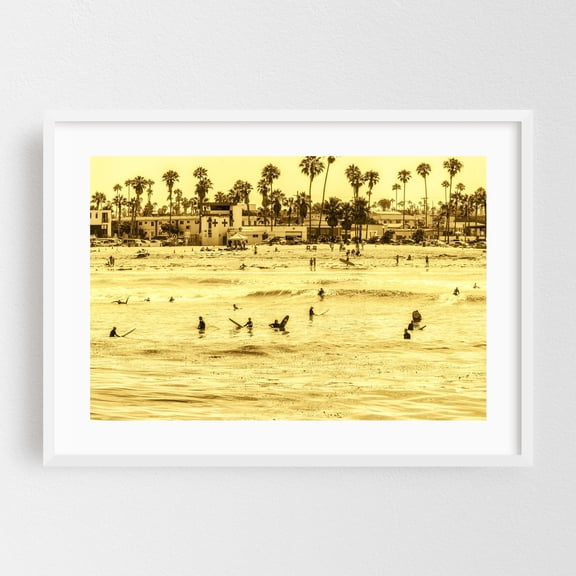 Surfer Golden Life - San Diego California Photography Surf Beach Ocean Palm Tree Seascape Summer Tropical White Framed Wall Art Print 5 x 7 inches