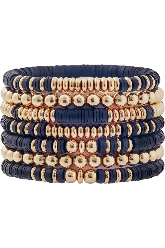 Surfer Heishi Clay Bead Bracelets for Women Bohemian Stackable Gold Beaded Stretch Bracelets Elastic Layering Friendship Bracelets Set Boho Jewelry