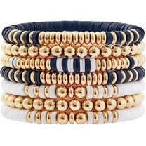 Surfer Heishi Clay Bead Bracelets for Women Bohemian Stackable Gold Beaded Stretch Bracelets Elastic Layering Friendship Bracelets Set Boho Jewelry