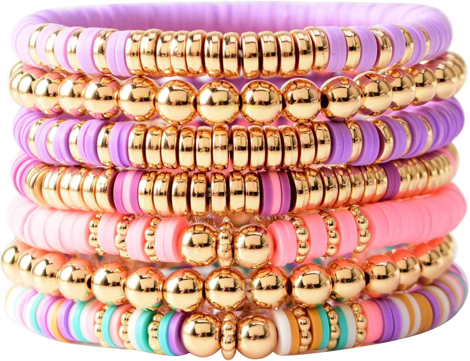 Surfer Heishi Clay Bead Bracelets for Women Bohemian Stackable - Main Image