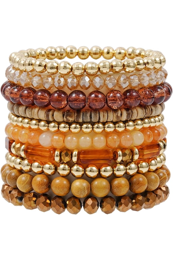 Surfer Heishi Clay Bead Bracelets for Women Bohemian Stackable Gold Beaded Stretch Bracelets Elastic Layering Friendship Bracelets Set Boho Jewelry