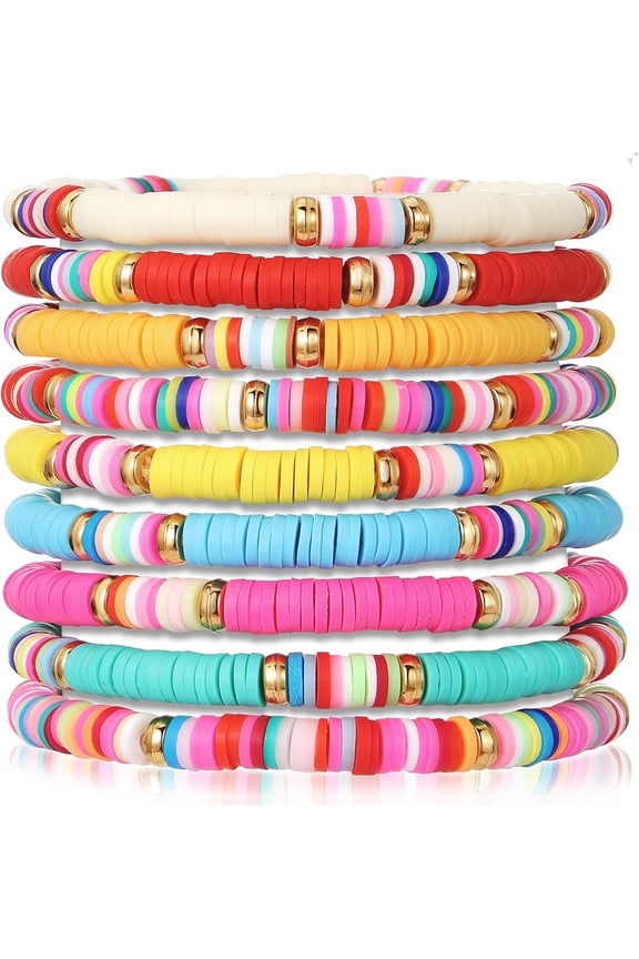 Surfer Heishi Clay Beaded Bracelets for Women, Summer Beach Jewelry Bohemian Stackable Stretch Friendship Bracelet Set, Trendy Cute Preppy Stuff