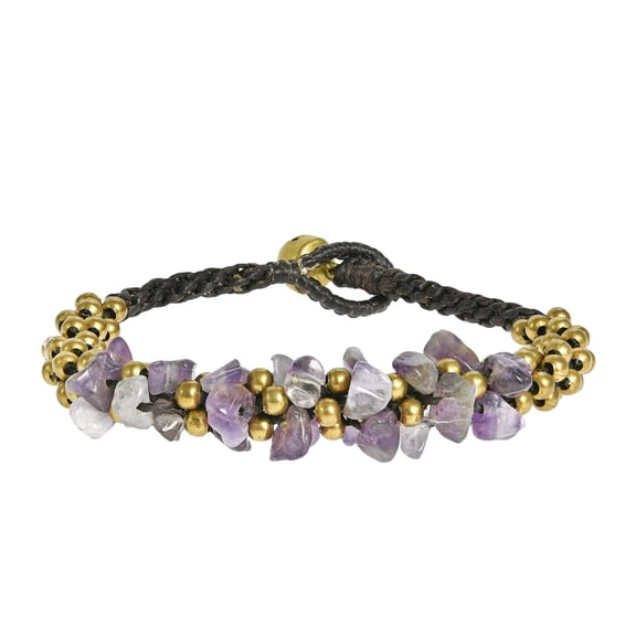 Surfer Inspired Purple Amethyst & Brass Beads Cluster with Bell Toggle Bracelet