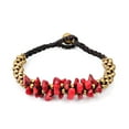 thumbnail image 1 of Surfer Inspired Red Coral & Brass Beads Cluster with Bell Toggle Bracelet, 1 of 4