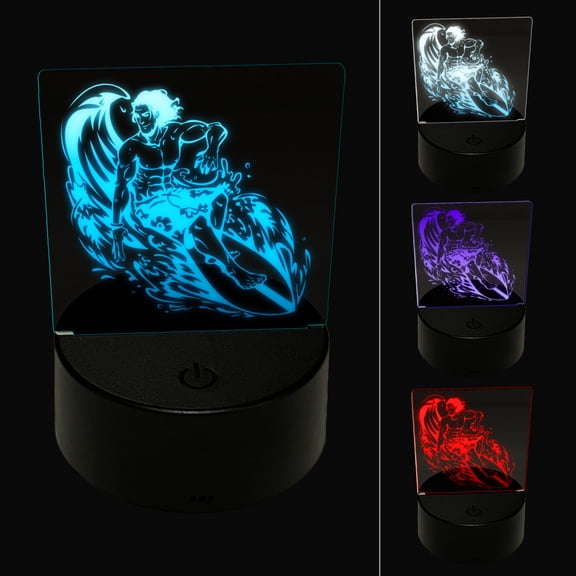 Surfer Man Riding Wave with Surfboard LED Night Light Sign 3D Illusion Desk Nightstand Lamp