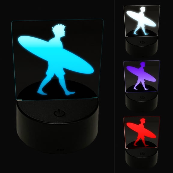 Surfer Man with Surfboard Walking LED Night Light Sign 3D Illusion Desk Nightstand Lamp