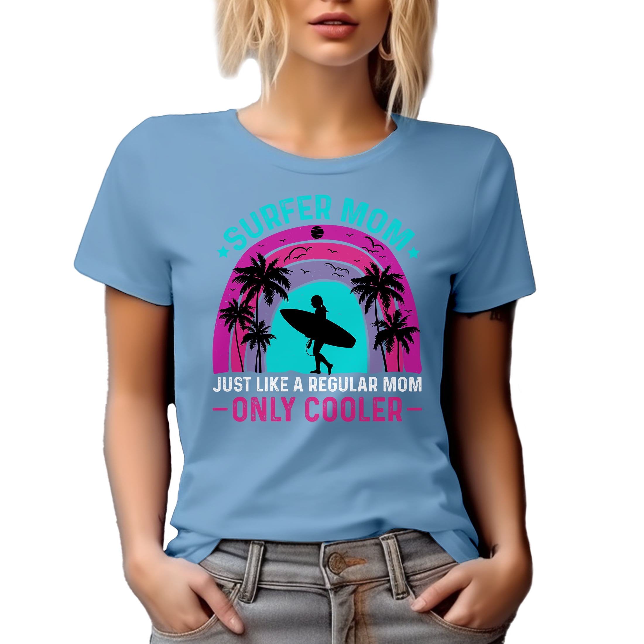 Surfer Mom Like a Regular Dad but Cooler, Surfing Enthusiast Mother's Day, Baby Blue T-Shirt, XL