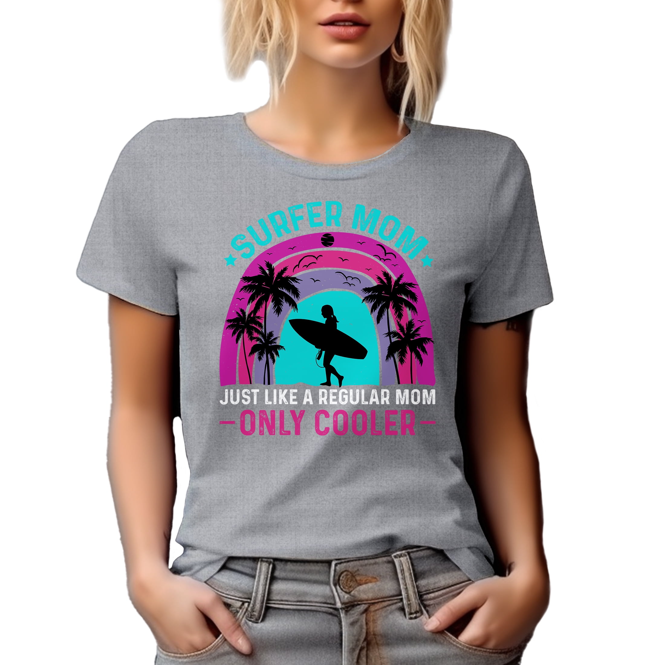 Surfer Mom Like a Regular Dad but Cooler, Surfing Enthusiast Mother's Day, Heather Grey T-Shirt, Small