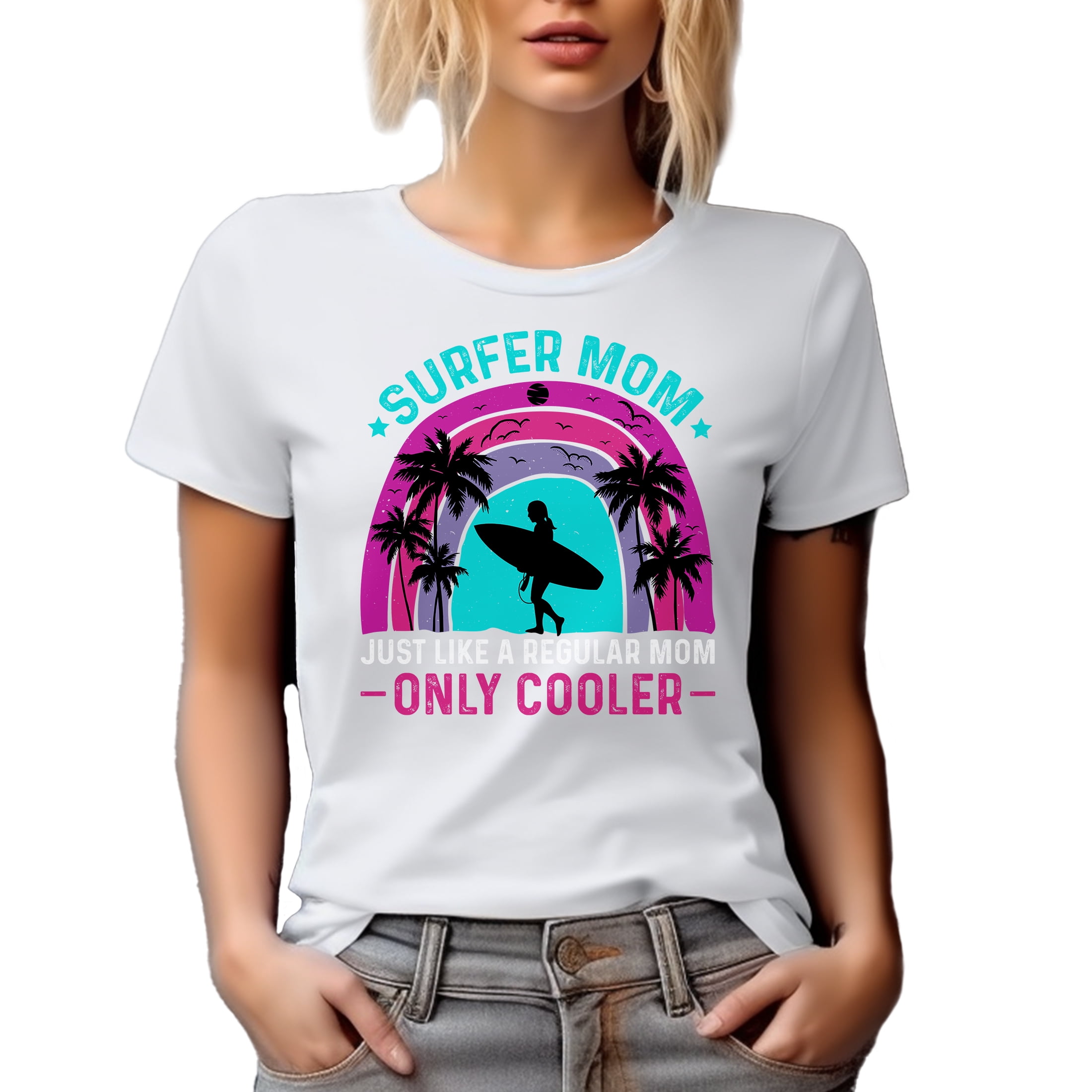 Surfer Mom Like a Regular Dad but Cooler, Surfing Enthusiast Mother's Day, White T-Shirt, 3XL