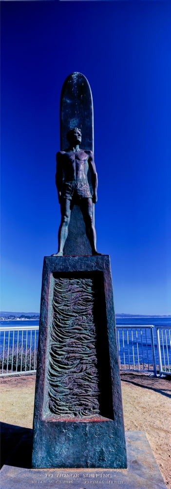 Surfer Monument at coast Santa Cruz California USA Canvas Art - Panoramic Images (13 x 36)