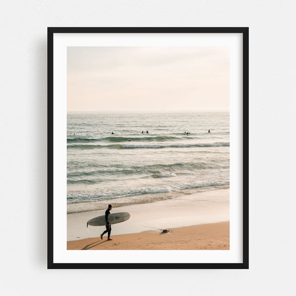 Surfer in Newport Beach 02 - Newport Beach California Photography Surf Beach Ocean Waves Surfboard Seaside Coastal Black Framed Wall Art Print 18 x 24 inches