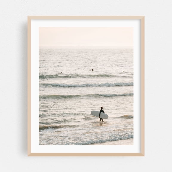 Surfer in Newport Beach 03 - Newport Beach California Photography Surf Ocean Beach Waves Coastal Surfboard Seascape Oak Framed Wall Art Print 6 x 8 inches