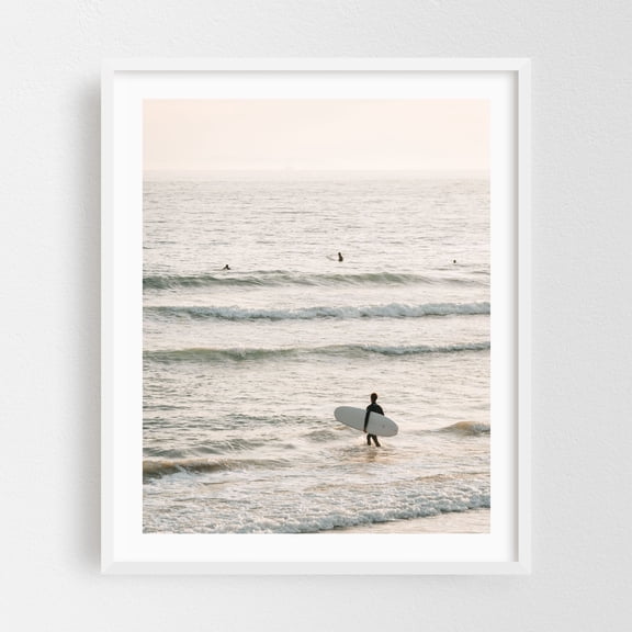 Surfer in Newport Beach 03 - Newport Beach California Photography Surf Ocean Beach Waves Coastal Surfboard Seascape White Framed Wall Art Print 6 x 8 inches
