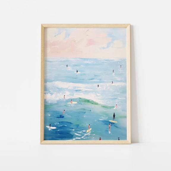 Surfer Ocean Seascape Art Pink Sea Coastal Decor Beach House, Unframed Paper Poster 8x10in
