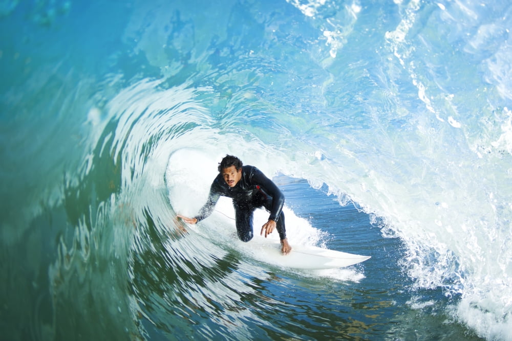 Surfer On Blue Ocean Wave Canvas Art - Design Pics Vibe Design Pics (34 x 22)