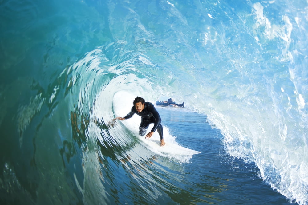Surfer On Blue Ocean Wave Canvas Art - Design Pics Vibe Design Pics (34 x 22)