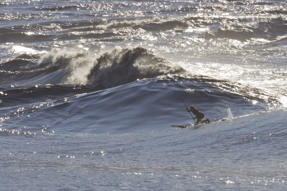 A Surfer Prepares To Ride A Large Bore Tide Near Mile 81 Of The Seward Highway Southcentral Alaska Summer Canvas Art - Doug Lindstrand Design Pics (17 x 11)