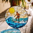 thumbnail image 1 of Surfer Riding Ocean Waves Glass Suncatcher, Coastal Window Art, Father's Day Decor, 3.5 in, 1 of 3