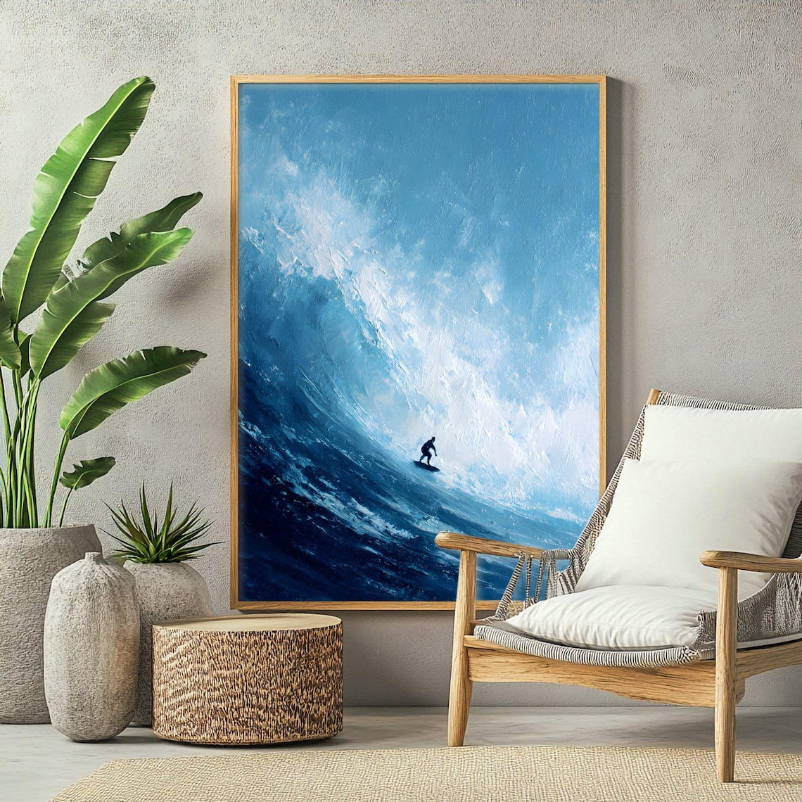 Surfer Riding Wave Poster, Retro Beach Ocean, Coastal Living Room And ...