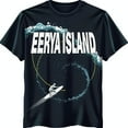 thumbnail image 1 of Surfer Riding Wave T-Shirt Eerya Island Design on Dark Blue Background Starry Night Sky, 1 of 5