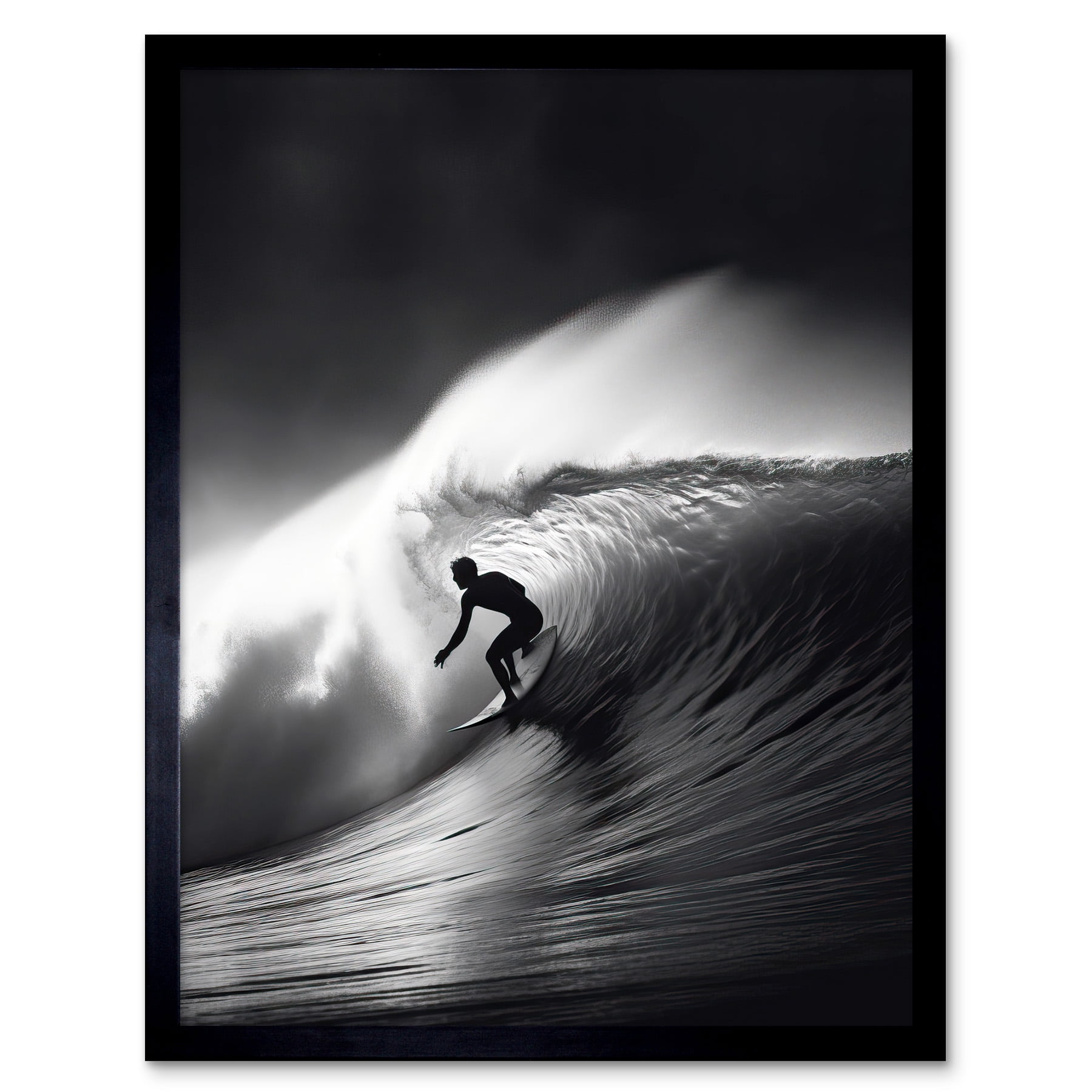 Surfing Wall Art Poster Print - Black & White Matted Surf Decor With City Map, Travel Inspired, FSC Certified Paper