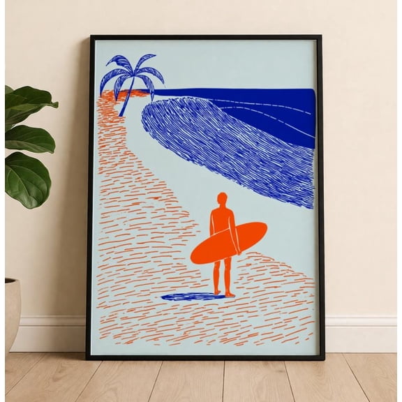 Surfer Silhouette Coastal Beach Wall Art Poster Unframed Paper Print