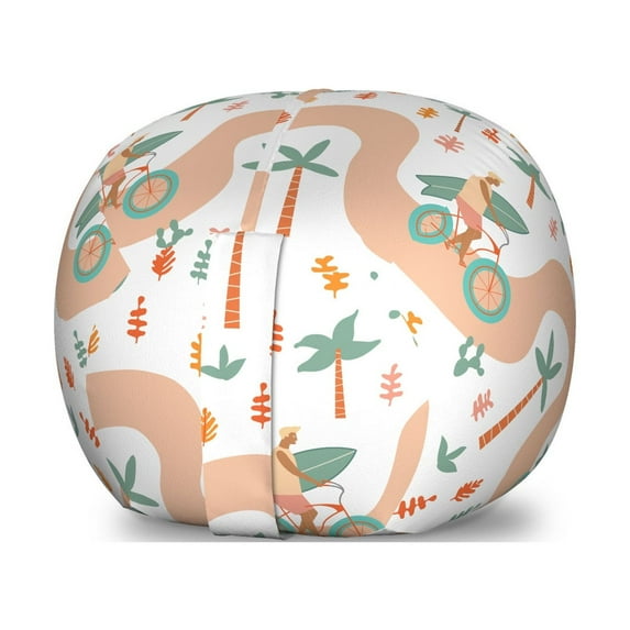Surfer Storage Toy Bag Chair, Bicycle Surfer Riding in the Tropical Setting with Palm Trees and Cactuses Cartoon, Stuffed Animal Organizer Washable Bag, Small Size, Multicolor, by Ambesonne