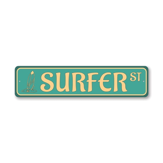 Surfer Street Aluminum Metal Decor Sign - 4x18 inches
