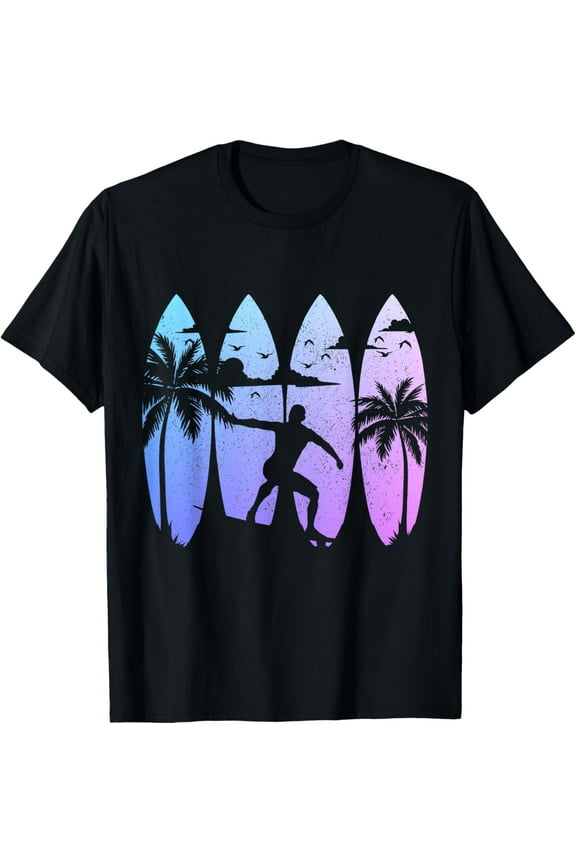 Surfer Surfboard Vintage Surfing Beach Summer Surf T-Shirt men and women can wear, black, white, gifts