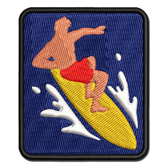 Surfer Surfing Man Silhouette Applique Multi-Color Embroidered Hook & Loop Patch - 2.0 Inch Mini