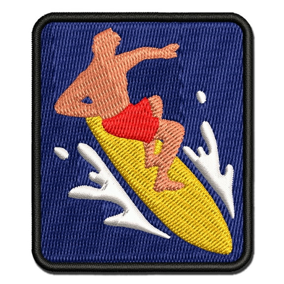 Surfer Surfing Man Silhouette Applique Multi-Color Embroidered Iron-On Patch - 3.5 Inch Large