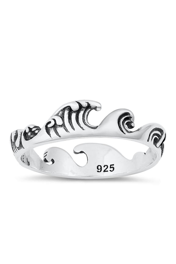 Surfer Tidal Wave Ocean Ring .925 Sterling Silver Band Jewelry Female Male Unisex Size 6