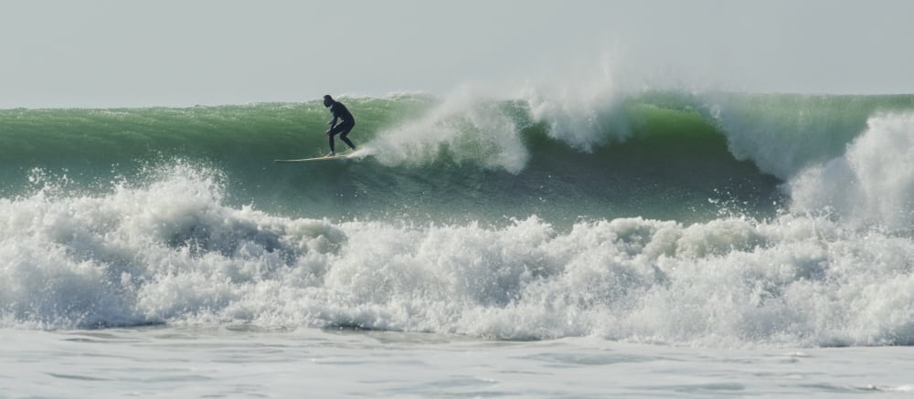 Surfer Up On A Wave Canvas Art - Ben Welsh Design Pics (32 x 14)