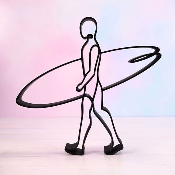 Surfer Walking Sculpture, 3D Printed Line Art, Surf Gift Home Decoration
