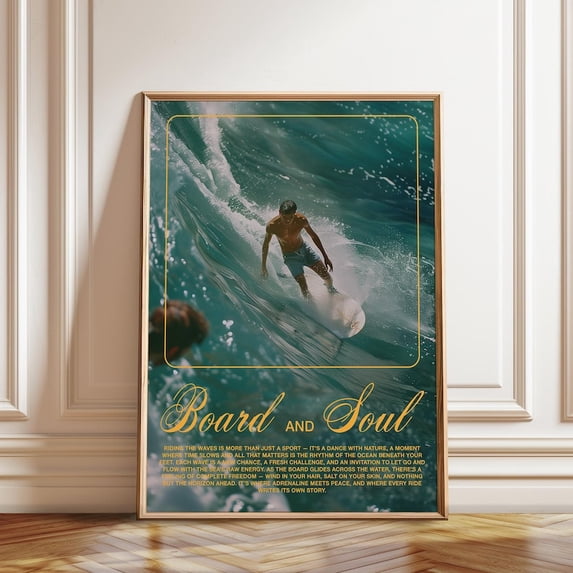 Surfer Wave Photography Board And Soul Coastal Wall Art Print, Unframed Paper Poster 11x14in