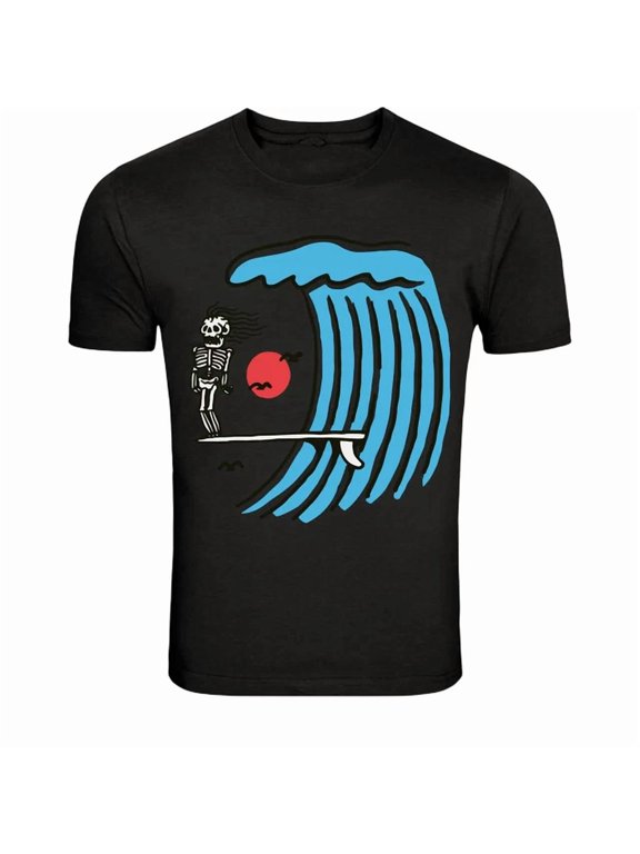 Surfer Wave Sunset Surfing Skull Graphic Classic Look For Casual Occasions T-Shirt, Size S-5XL