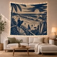 thumbnail image 1 of Surfer on a Wooden Pier Facing a Navy Cream Beach, Serene Coastal Style for Surfing Fans, Beach Wall Decor Housewarming Gift, Tapestry Wall Hanging for Bedroom and Dorm, 1 of 7