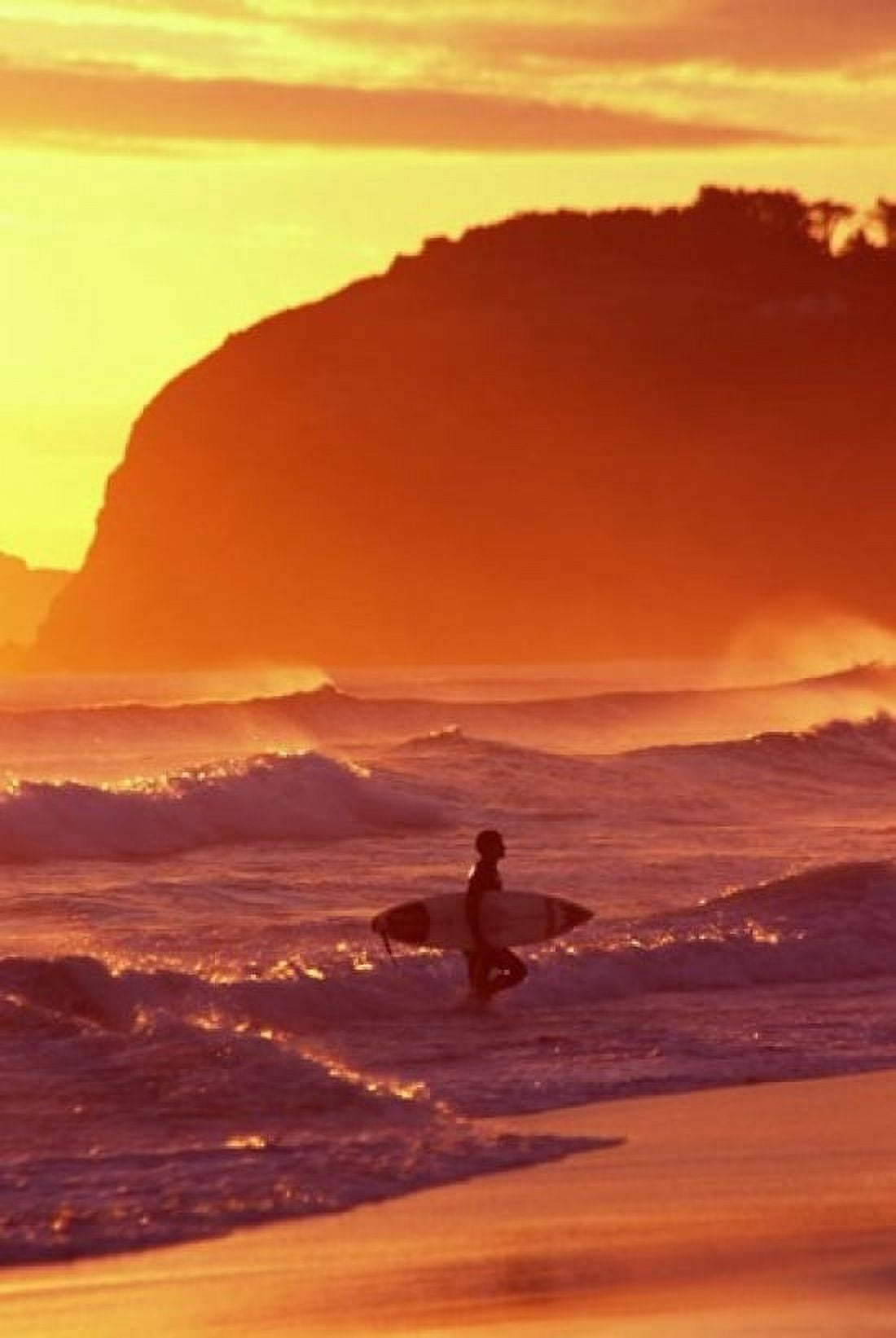 Surfer at Sunset St Kilda Beach Dunedin New Zealand Canvas Art - David Wall DanitaDelimont (25 x 37)