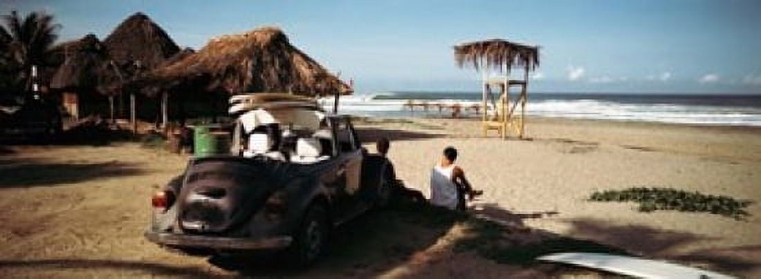 Surfer at Zicatela Beach Mexico Canvas Art - Panoramic Images (33 x 12)