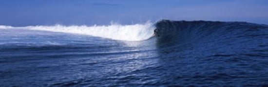 Surfer in the sea Tahiti French Polynesia Canvas Art - Panoramic Images (36 x 12)
