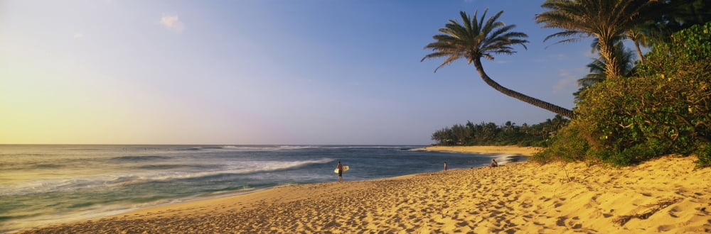 Surfer on Beach HI Canvas Art - Panoramic Images (36 x 12)