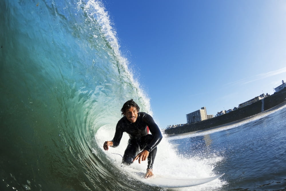 Surfer on Blue Ocean Wave View from in the Water Canvas Art - Design Pics Vibe Design Pics (34 x 22)