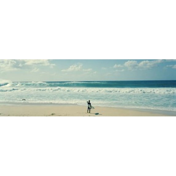 Surfer standing on the beach, North Shore, Oahu, Hawaii, USA Poster Print (18 x 6)