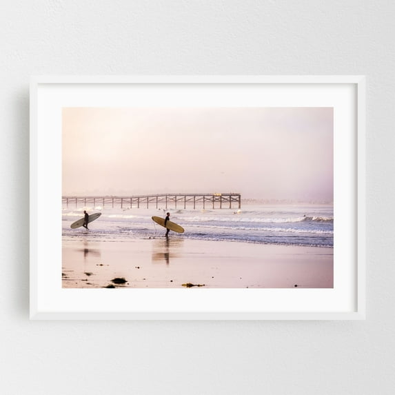 Surfers' Dawn - San Diego California Photography White Framed Wall Art Print 24 x 36 inches