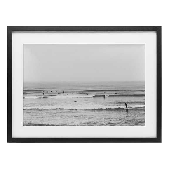 Stupell Industries Surfers Riding Waves Monochrome Black Framed Print Under Glass, design by Sisi and Seb, 17 x 23
