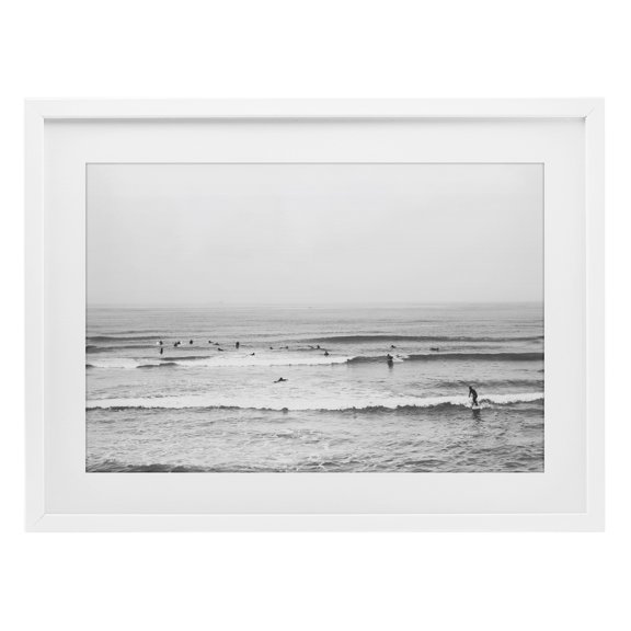 Stupell Industries Surfers Riding Waves Monochrome White Framed Print Under Glass, design by Sisi and Seb, 14 x 20