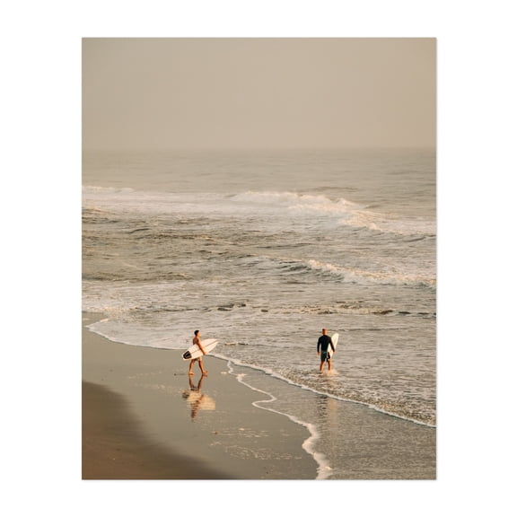 Surfers at St. Augustine Beach - St. Augustine Beach Florida Photography Surf Beach Ocean Waves Surfboard Coast Seascape Unframed Wall Art Print 36 x 48 inches
