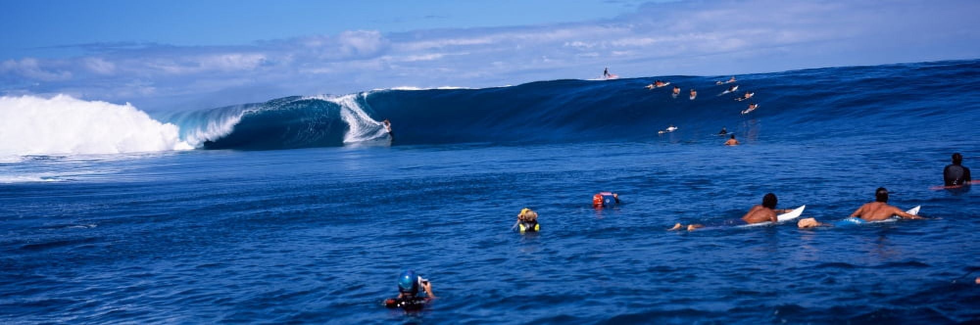 Surfers in the sea Tahiti French Polynesia Canvas Art - Panoramic Images (27 x 9)