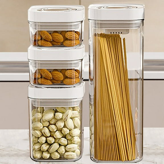 Surfihome White PET+ABS Airtight One-Push Pop Food Storage Containers, 4 Count